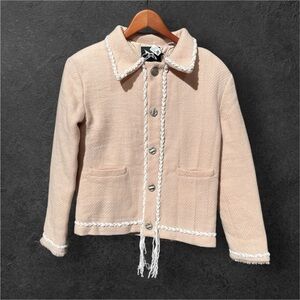 NWT Wool Tweed Puffer Coat Princess Romantic Feminine Pink Preppy Classic S